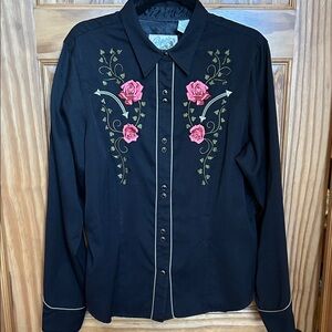 Roper Black Western Shirt with Rose Embroidery